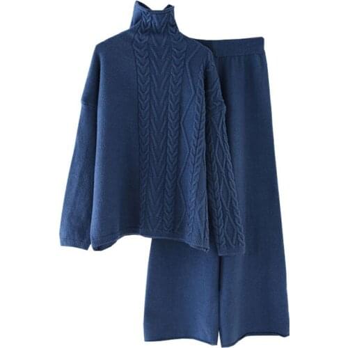 Womens knitted sweater + pants two-piece temperament knitted wide-leg pants suit spring and autumn female new fashion winter