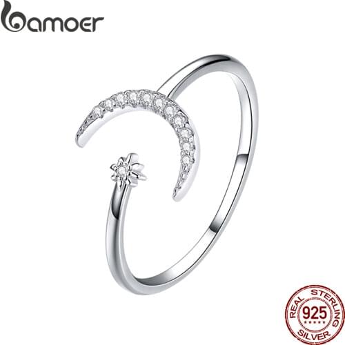 Bameor Authentic 925 Sterling Silver Simple Minimalist Open Adjustable Finger Rings for Women Fashion Band Female Bijoux SCR555