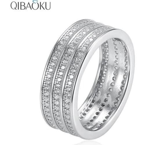 Sterling Silver 925 Jewelry Womens Crystal Wide Ring Shining Simulated Diamond Personality Fine Silverware Female Gift