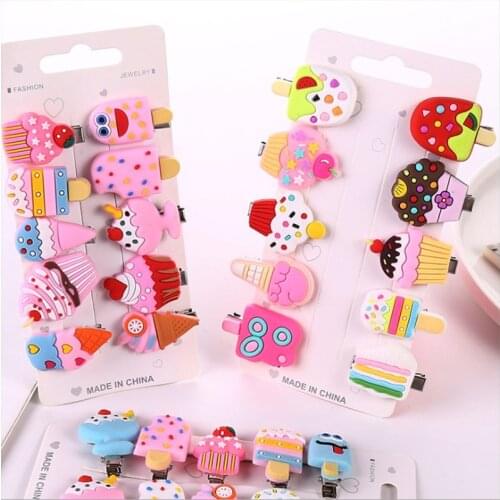 10Pcs/Set Girls Hair Accessories Soft Ceramic Ice Cream Hair Clips Cute Hairclip Cartoon New Hairpins Flower Hair Clips for Kids