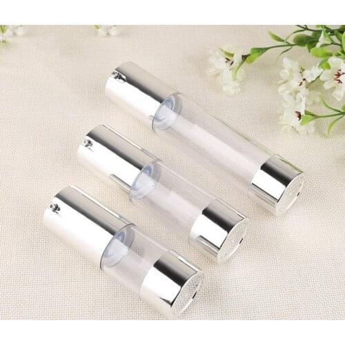 100pcs Airless Pump Bottle 15ml 30ml 50ml 80ml 100ml Silver Cosmetic Liquid Cream Container Lotion Essence Bottles SN353