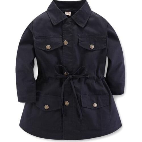 2020 childrens clothing autumn girl trench coat jacket solid color trend tide jacket