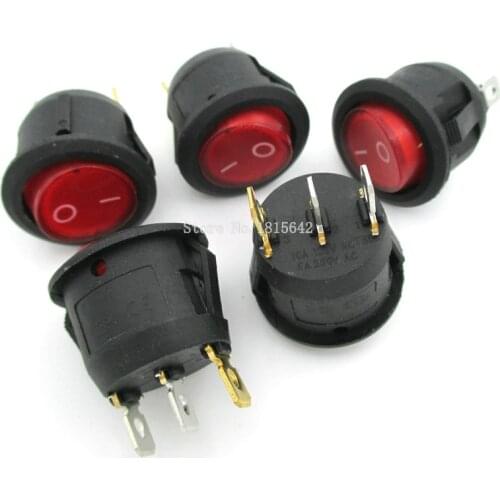 5PCS/LOT 23mm Diameter Red Light ON OFF SPST Round Rocker Switch 3 Pins 6A/250V 10A/125V AC Power Switch KCD1-105