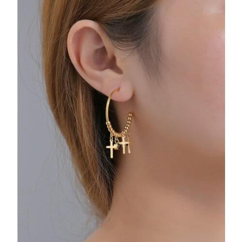 Acheerup 14K Gold Black Diamond Cross Earrings Stainless Steel For Lover Women Girl Birthday Party Jewelry Accessories Gift