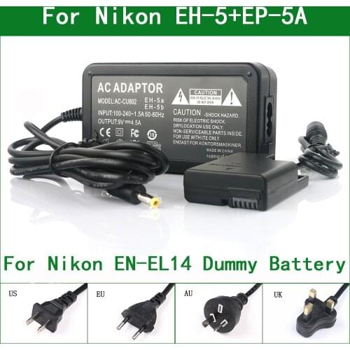 EH-5 + EP-5A DC Coupler EN-EL14 Dummy Battery AC Power Adapter For Nikon D3300 D3400 D3500 D5100 D5200 D5300 D5500 D5600 Df