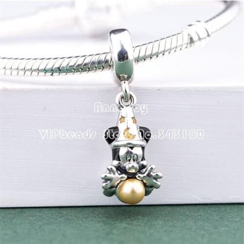 Alissa 2018 Winter 925 Sterling Silver Sorcerer Mickey Dangle With Enamel Charms beads Fit European Pandor Bracelet Pendant