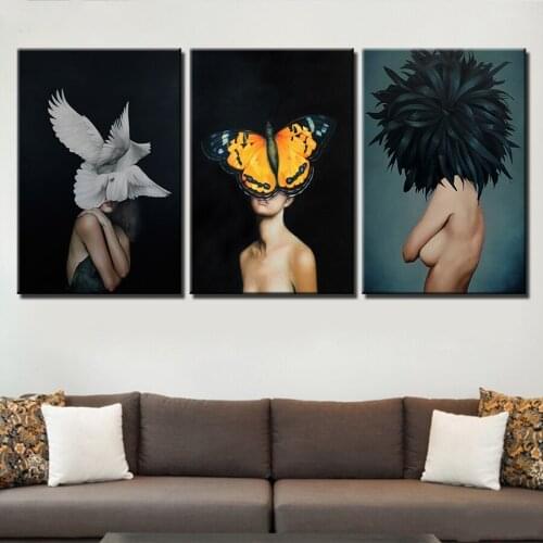 Nordic Style 5D DIY Diamond Painting Cross Stitch 3 Panel Sexy Women butterfly Embroidery Full Drill Square Round Rhinestones