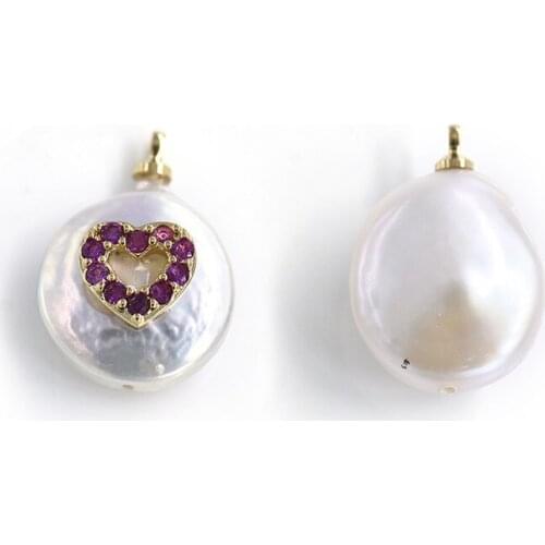 White coin freshwater pearl coin red heart pendant for DIY jewelry making loose beads FPPJ wholesale nature