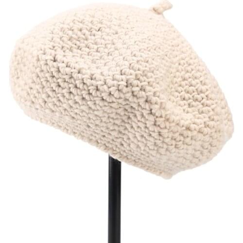 Bonnets Beret hat women wool solid color Knitted hat retro plain beret warm hat elegant ladies winter hat шапка женская