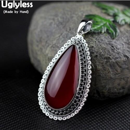 Uglyless Exotic Thai Silver Garland Pendants Women Sexy HOT PINK Gemstones Necklaces NO Chains Water Drop Corundum Jewelry P920