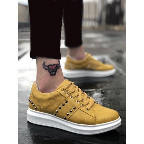 BOA Sneakers Men 'S Shoes Lace-Up Yellow White Thick Sole Troklu Original Design Young Style Men 'S Fashion Sports Shoes BA0093