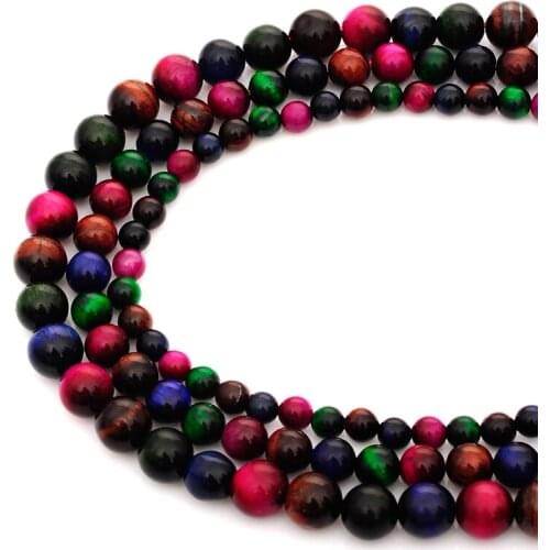 Natural Multicolor Tiger Eye Agates Stone Beads Round Loose 15" Strand 4 6 8 10 12 MM Beads for Jewelry Making DIY Bracelets