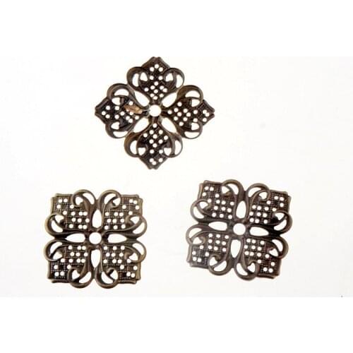 Free shipping Retail 10Pcs Bronze Tone Filigree Square Flower Wraps Connectors Metal Crafts Gift Decoration DIY 35x35mm F1563