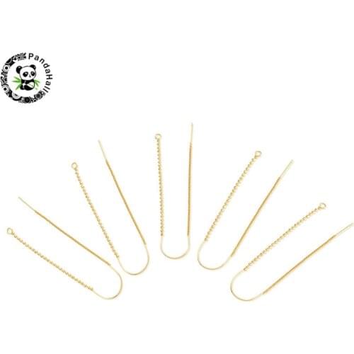 10pcs Real Gold Plated Brass Earring FIndings Ear Thread with Chain for Jewelry Making Nickel Free 72.5mm Hole: 1.5mm Pin: 0.9mm