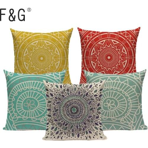 Round Blue Geometric Cushion Cover Cushions Linen Creative Pillow Case For Living Room Bed Room Ethnic 1 PCS Simple