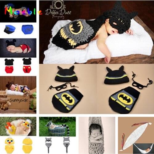 Top Sale Police Design Photography Props Newborn Baby Handmade Policeman Crochet Hat Diaper Set Infant Costume Outfit MZS-15067