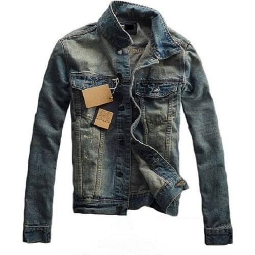 Fashion Casual Cool Man Washed destroy fades Vintage indigo blue Denim Jacket Sweatshirt Streetwear Harajuku Patchwork