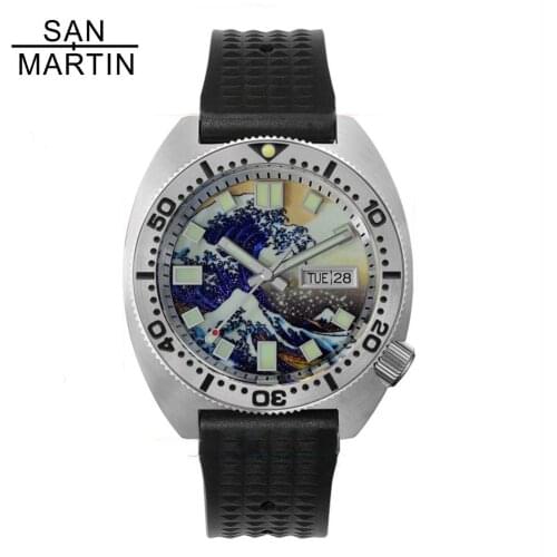San Martin 6105 Luminous Kanagawa Surfing Dial Watches Sapphire Crystal Automatic NH35 Mov't Mechanical Steel Men Watches Male