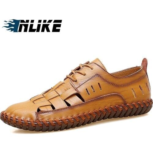 Big Size Men Sandals Genuine Leather Sandals Summer Sandals Men Breathable Flat Sandals Casual Shoes
