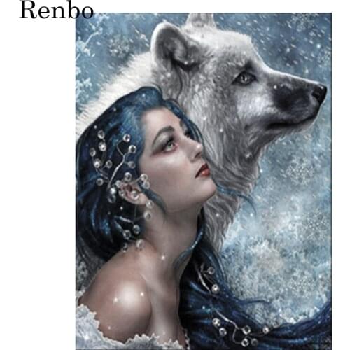 Diy 5D Diamond Painting Cross Stitch Kit wolf and girl Full Drill Square Rhinestone Diamond Mosaic Diamond Embroidery decoration