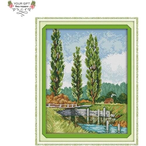 Joy Sunday F844 14CT 11CT Counted and Stamped Home Decor Three Trees Needlework Needlepoint Embroidery DIY Cross Stitch kits
