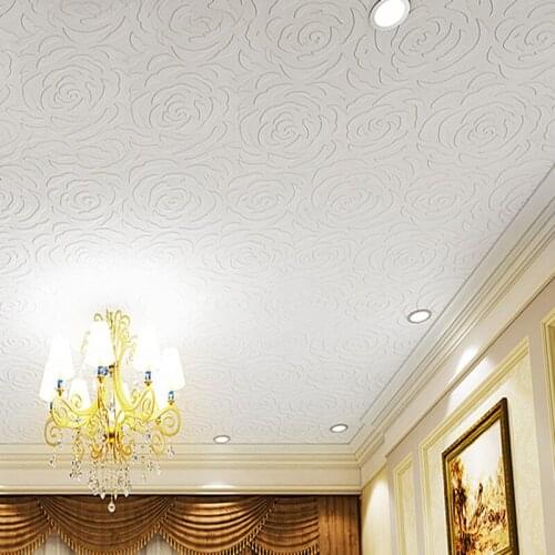 European Style Rose Flower Ceiling Wallpaper Non-woven 3D Embossed Stereoscopic Decoration Bedroom Living Room Wall Covering Lot