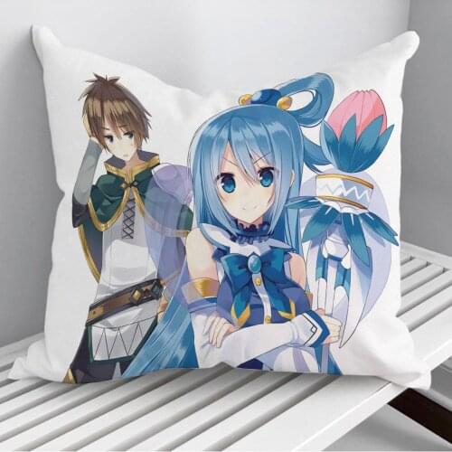 Aqua Kazuma Satou KonoSuba Throw Pillows Cushion Cover On Sofa Home Decor 45*45cm 40*40cm Gift Pillowcase Cojines Dropshipping