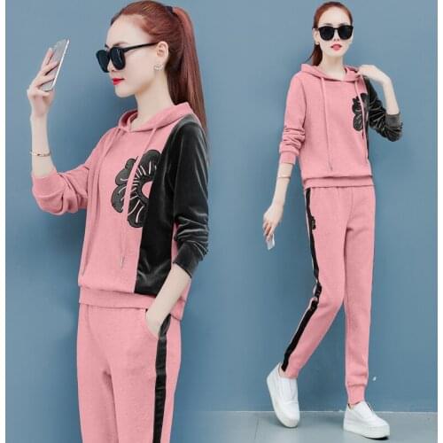 Autumn sports suit female New two piece set top and pants Large size Ladies suit Hooded tracksuit for women Suitable for women