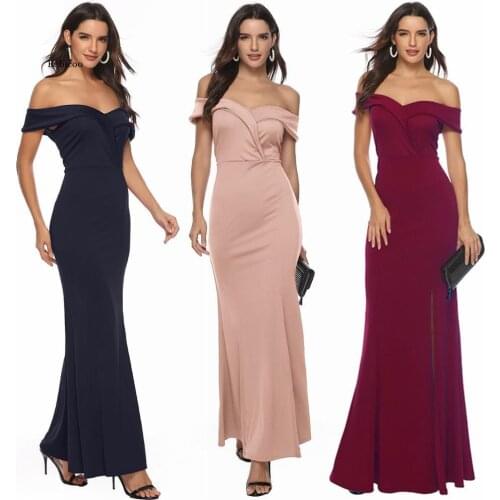 Off Shoulder Bridesmaid Dress Elegant Party Dress Slit Pink Long Maxi Dress Sexy Robe
