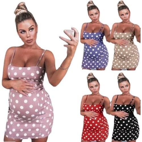 Plus Size Womens Dot Off Shoulder Maternity Dress Sleeveless Pregnancy Clothes Elegant Bodycon Dress for Pregnancy