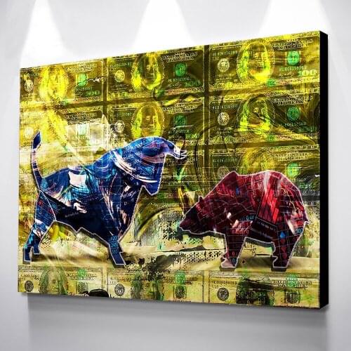 Posters Canvas Painting Bull And Bear War Wall Art Decor Posters And Prints Room Decor Pictures For Home Design Wall Art