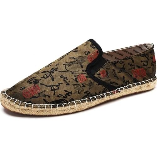 Casual Mixed Colors Slip-On Round Toe Spring Autumn Totem Hemp Flats Men Shoes New Fashion Canvas Cotton Fabric Rubber Fisherman