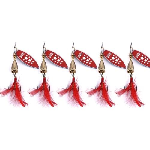 Spoon Lure 8cm/10g Metal Fishing Bait gold red color Spoon Bass Baits 6# Hook with feather Fishing Tackle Spoon Baits