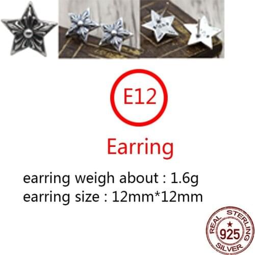 E12 S925 sterling silver earrings personality retro punk hip-hop style five-pointed star letter modeling popular jewelry gift