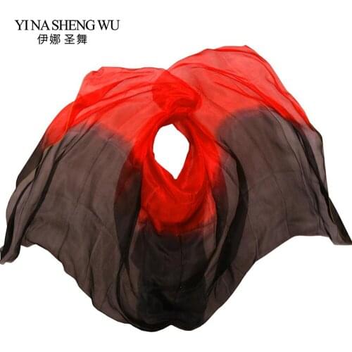 100% Silk Stage Performance Props 1 pc Double Colors Dye Veils Scarf Women Dance Accessories Belly Dance Silk Veil 250/270*114cm