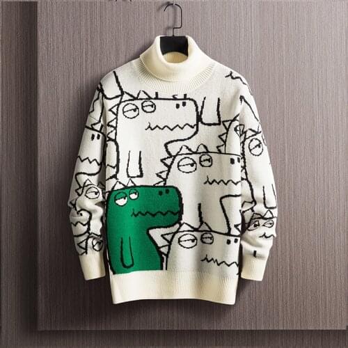 Crew Neck Sweater Graphic Pullovers Street Wear Fashion Cartoon Pattern Autumn Wool Sweater Korean Men Slim Fit Sweater