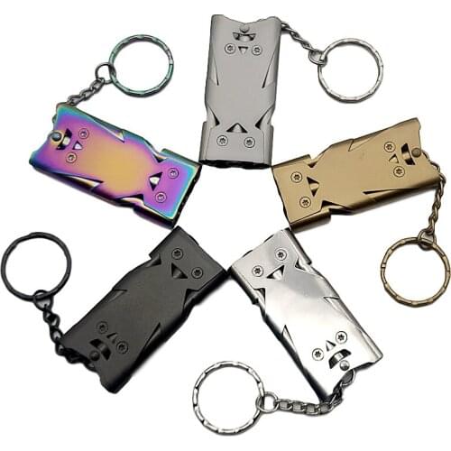 Tactical Outdoors Survival Whistle High Decibel Portable Keychain Stainless Steel Double Pipe Emergency Whistle Multifunction To