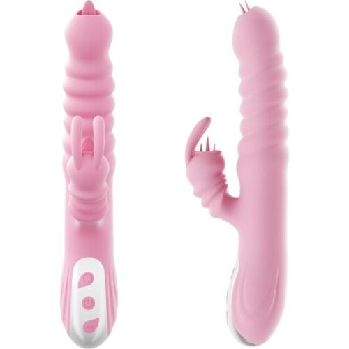 Rabbit Vibrator Heating Telescopic Swing Dildos Vibrators G Spot Tongue Licking Clitoris Stimulator Sex Toys For Women