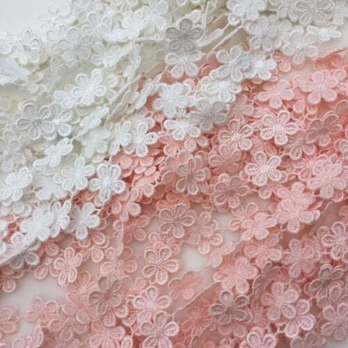 13Yds/Lot Meat pink/off-white 5Petals Flowers Water-soluble Embroidered Lace Code Trim Wedding Dress Decoration Hnadmade DIY