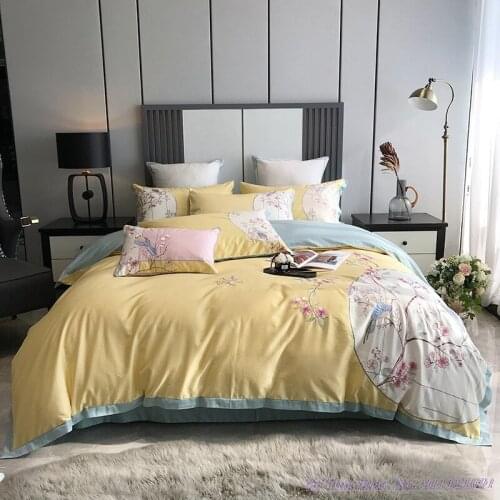 High Quality 100TC Pure Cotton Bedding Set classical embroidery wide-sided quilt cover soft cotton 1.8m Bed supplies Pink Bird