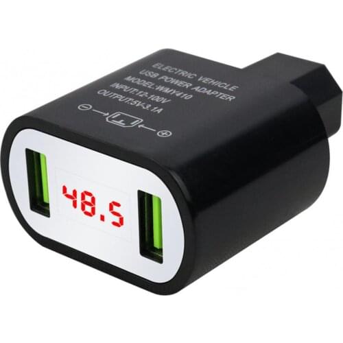 Electric Vehicle Digital Display Dual USB PC 12V-100V to 5V 3A Adapter Charger