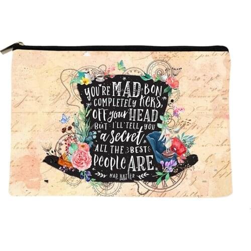Women black mad Hatter Printed Make up bag Fashion Women Cosmetics Organizer Bag for Travel Colorful Storage Bag for Lady Bag