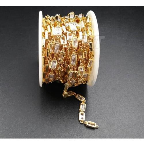 WT-BC088 Elegant Brass Chain With Sparlkly Cubic Zircon In Best Gold Trim For Women Jewelry Making Finings 6mm
