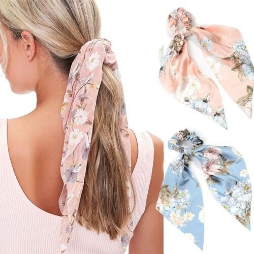 Elegant Chiffon Printing Hair Scarf For Women Fashion Ponytail Holder Scrunchie Tie Hair Accessories Elastic Hair Band Headwear