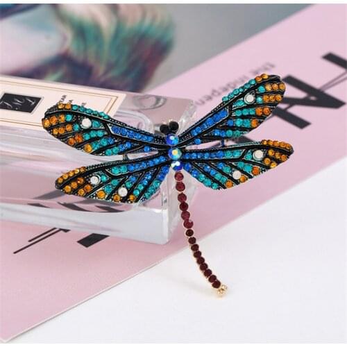Crystal Vintage Dragonfly Brooches for Women Large Insect Brooch Pin Fashion Dress Coat Accessories Cute Enamel Jewelry Gifts