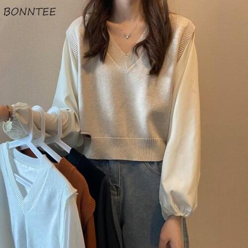 Pullovers Women Hollow-out Spring Solid Casual V-neck Soft Korean Simple Mujer Chandails Stylish Clothing Elegant Cute Harajuku