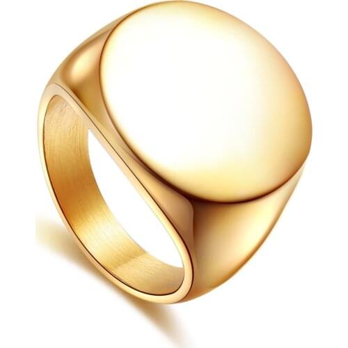 Gold Silver Color Rings for Men Women Gifts Handmade Polish Jewelry 316L Stainless Steel Round Disc Signet Ring Accessories 2020