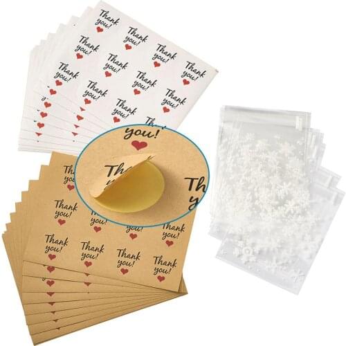 1 Set Printed Plastic Bags with Adhesive Snowflake and Sealing Stickers Clear 9.9x10cm
