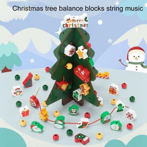 1Set Educational Beaded Toy Meticulous Workmanship Balance Positioning Ability MDF Childrens Threading Xmas Tree Beaded Toy
