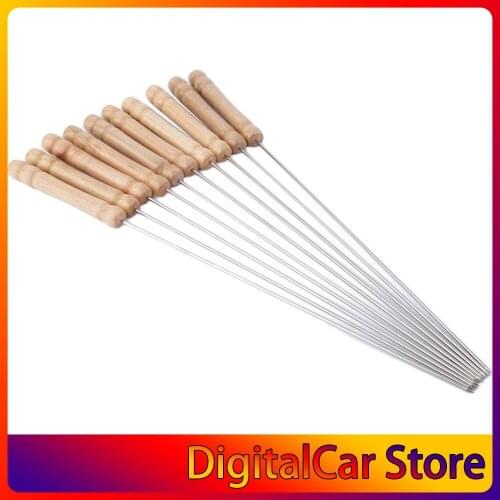 10 pcs/set large flat plate of stainless steel flattened meat string signed for Outdoor Picnic BBQ Barbecue Skewer Roast Stick